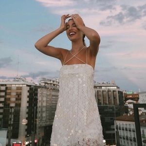 NWT ZARA CREAM/ IVORY FLORAL SEQUIN DRESS